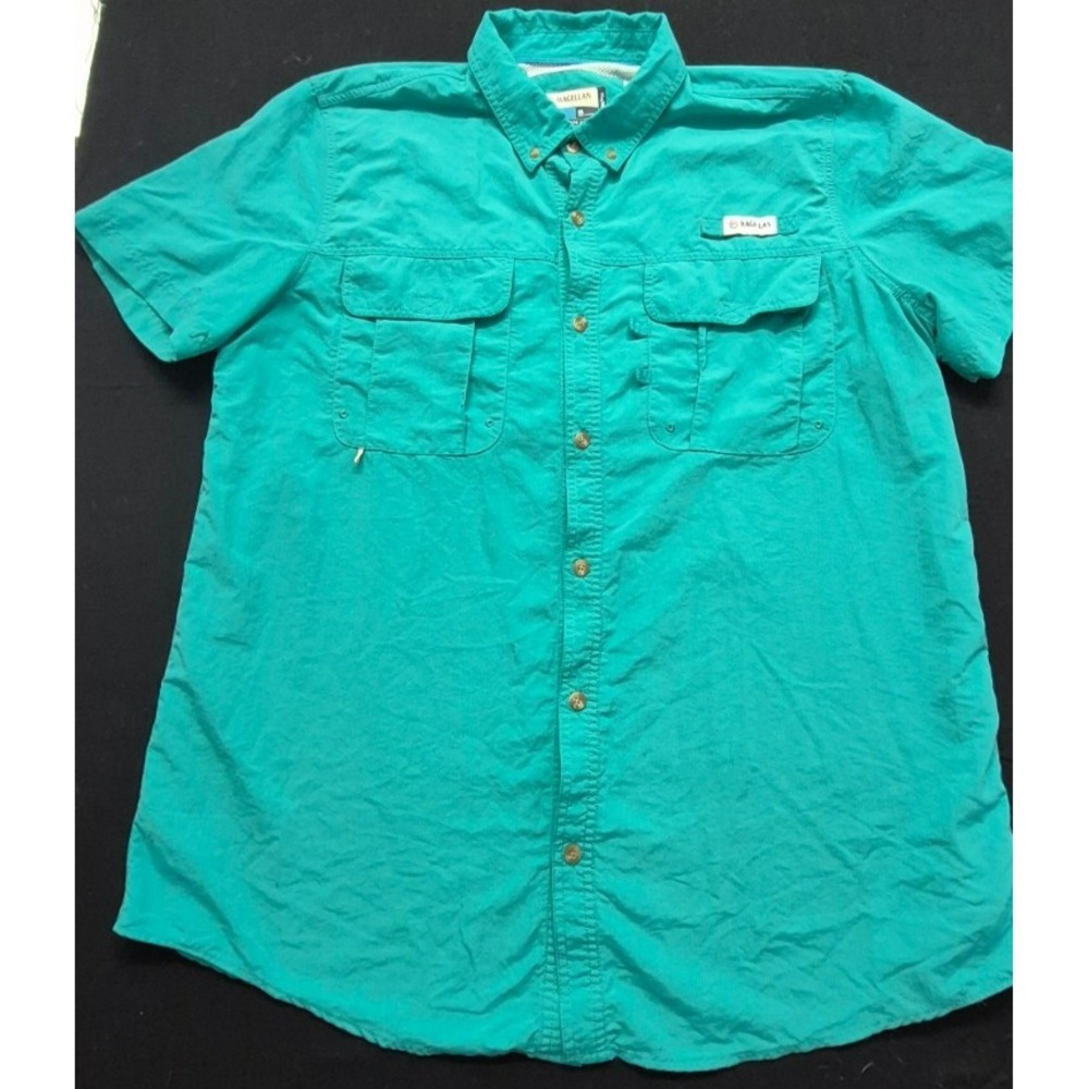 Magellan‎ Outdoor Fish Gear Meg Wick Angler fit men's teal short sleeve shirt XL